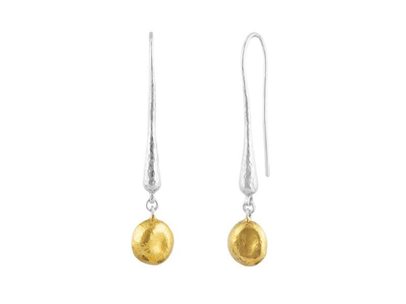 GURHAN, GURHAN Nugget Sterling Silver Single Drop Earrings, Long Hook, Gold Accents